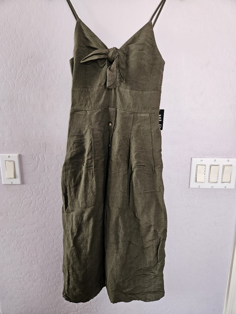 Express Olive Green Midi Dress with Front Tie